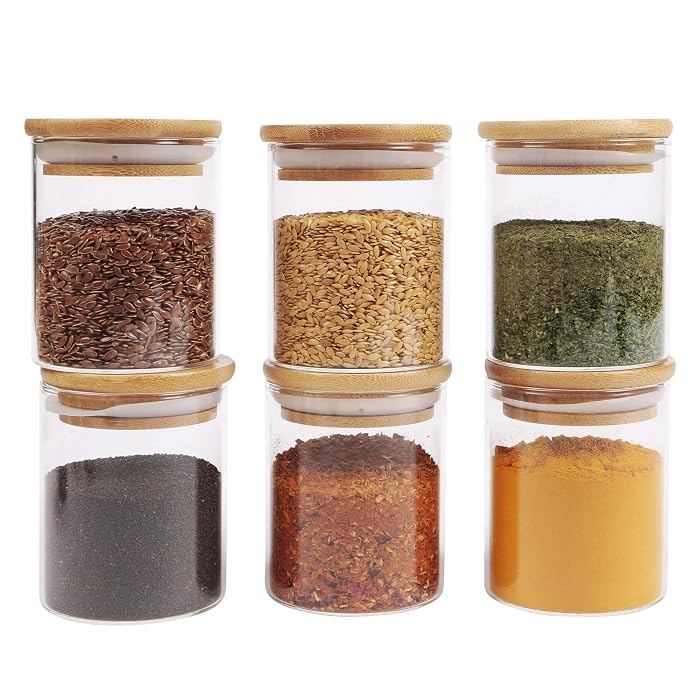 AOZITA 8oz Spice Jars with Bamboo Tray Holder, 6-Pack