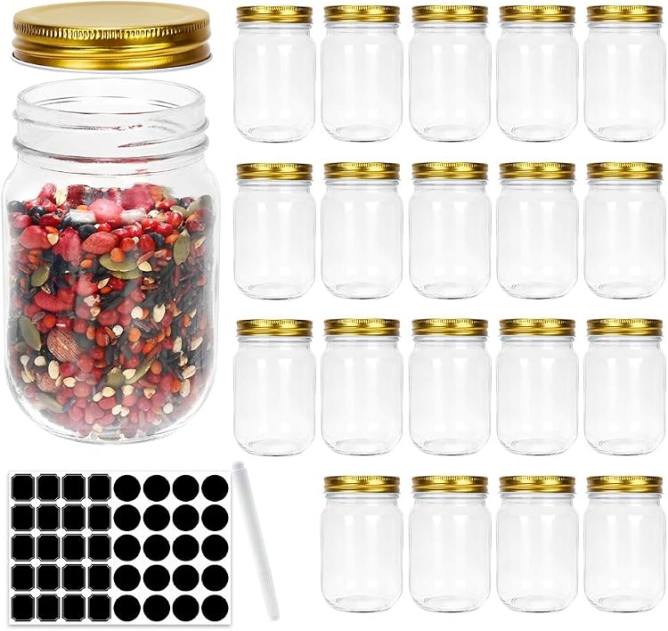 AOZITA Empty Glass Spice Jars with Gold Lids, 12-Pack
