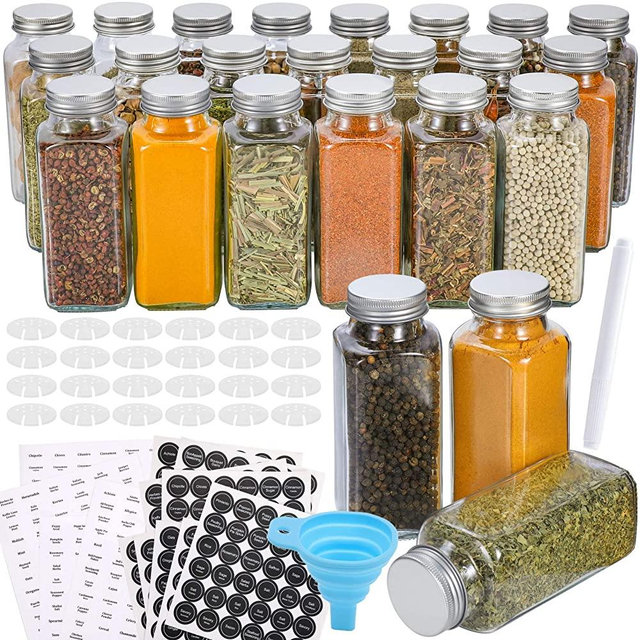 AOZITA Glass Spice Jars with Shaker Lids and Metal Caps, 20-Pack