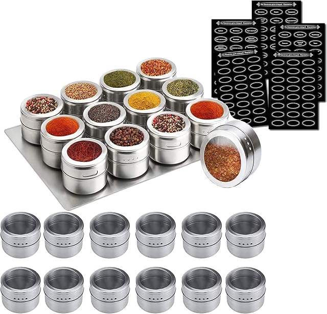 DecoBros Magnetic Spice Tins, 12-Pack