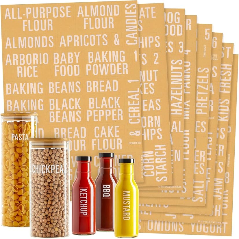 Talented Kitchen Pantry Labels Set, 216 Preprinted